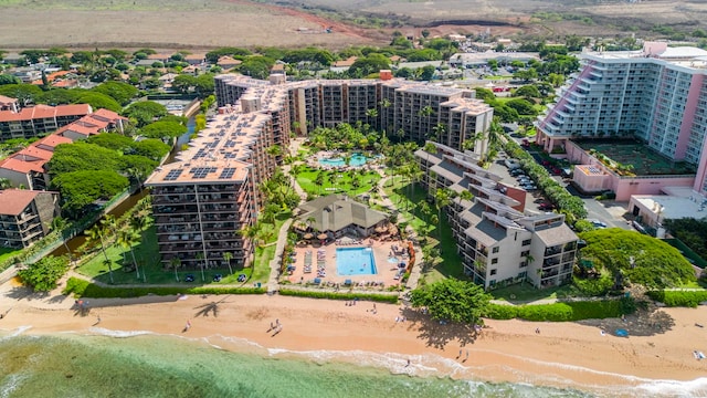 birds eye view of property featuring a view of the beach