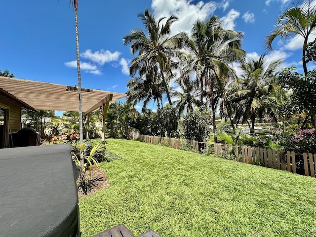 view of yard with a pergola