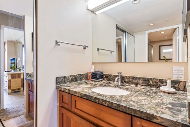 110 Kaanapali Shores Pl Unit 308, Lahaina, HI 96761 - bathroom featuring vanity, tile patterned floors, and recessed lighting