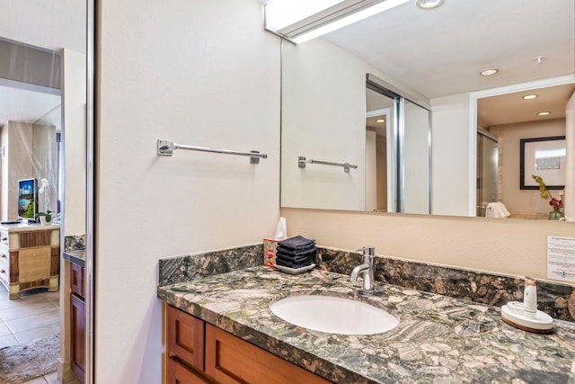 110 Kaanapali Shores Pl Unit 308, Lahaina, HI 96761 - bathroom featuring vanity, tile patterned flooring, and recessed lighting