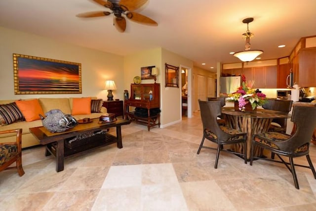 dining room with ceiling fan