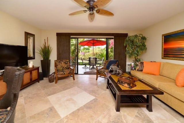 living room featuring ceiling fan