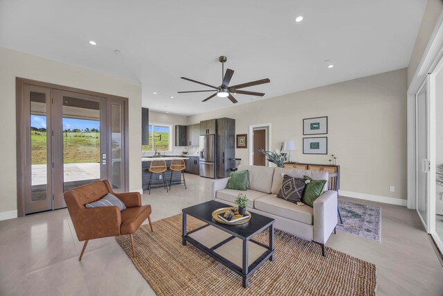 500 Kai Huki Cir Unit B, Haiku, HI 96708 - living room featuring ceiling fan, baseboards, and recessed lighting