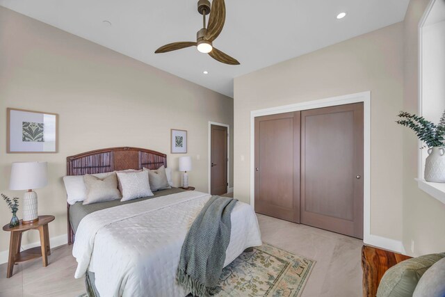 500 Kai Huki Cir Unit B, Haiku, HI 96708 - bedroom with a closet, baseboards, recessed lighting, and a ceiling fan