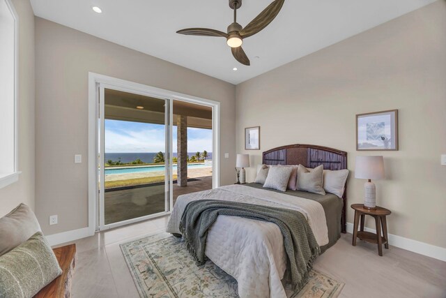 500 Kai Huki Cir Unit B, Haiku, HI 96708 - bedroom featuring access to exterior, baseboards, recessed lighting, and a ceiling fan