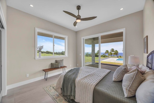 500 Kai Huki Cir Unit B, Haiku, HI 96708 - bedroom with access to outside, multiple windows, baseboards, recessed lighting, and ceiling fan