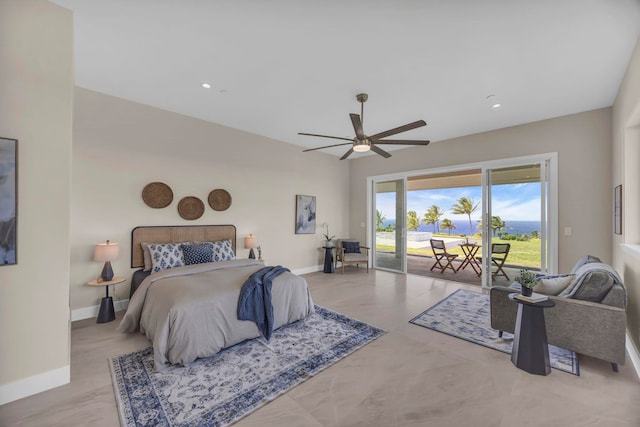 500 Kai Huki Cir Unit B, Haiku, HI 96708 - bedroom with access to exterior, baseboards, recessed lighting, and a ceiling fan