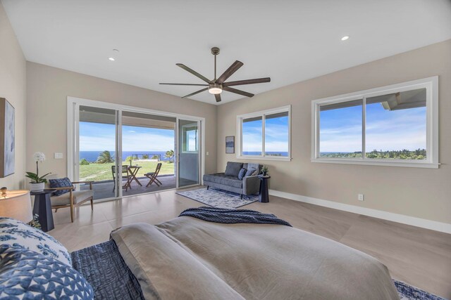 500 Kai Huki Cir Unit B, Haiku, HI 96708 - bedroom featuring access to outside, multiple windows, baseboards, recessed lighting, and a ceiling fan