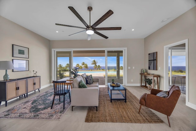 500 Kai Huki Cir Unit B, Haiku, HI 96708 - living area featuring a ceiling fan, healthy amount of natural light, baseboards, and recessed lighting
