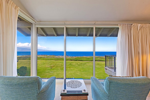 interior space with a water view and a wealth of natural light