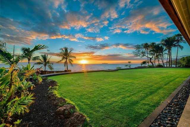 yard at dusk with a water view