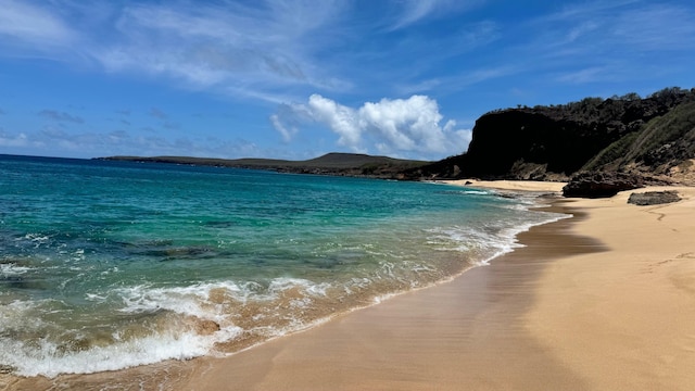 view of water feature featuring a beach view