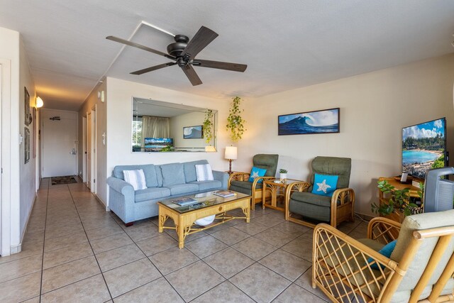 2653 S Kihei Rd Unit 114, Kihei, HI 96753 - living room with light tile patterned flooring and a ceiling fan