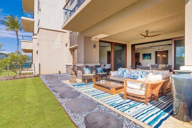 view of patio / terrace featuring outdoor lounge area and ceiling fan