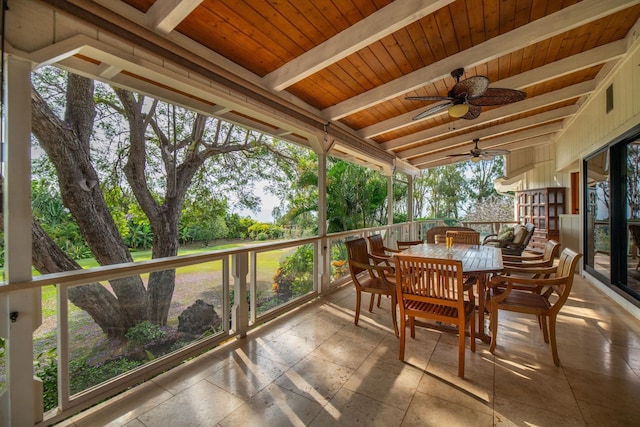 balcony featuring a ceiling fan and outdoor dining space