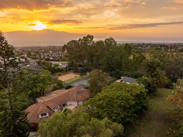 view of aerial view at dusk