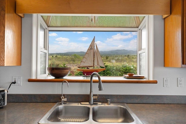 room details featuring a mountain view and sink