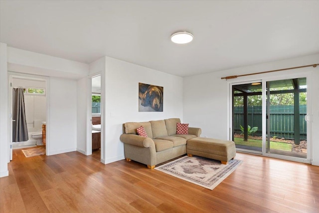 living room with light hardwood / wood-style floors