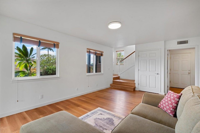 living room featuring light wood-type flooring