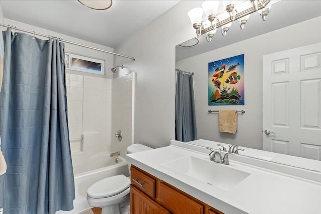 full bathroom featuring vanity, toilet, and shower / bath combo with shower curtain