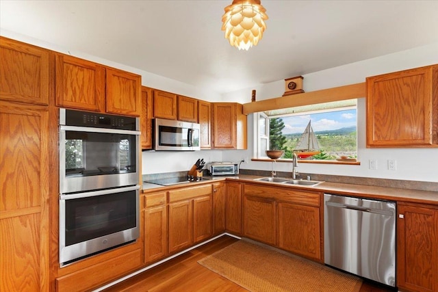 kitchen featuring sink, stainless steel appliances, and dark wood-type flooring