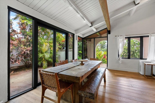 3291 Waileia Pl, Kihei, HI 96753 - sunroom / solarium featuring track lighting, healthy amount of natural light, wood-type flooring, baseboards, and wood ceiling