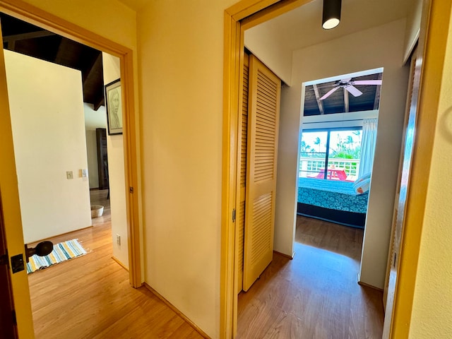 hall with hardwood / wood-style floors