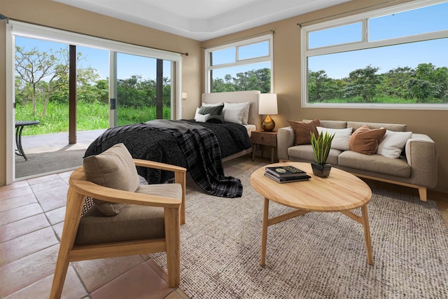 tiled bedroom with access to exterior