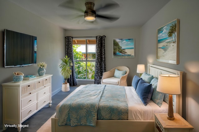 480 Kenolio Rd Unit 23-202, Kihei, HI 96753 - bedroom featuring dark wood-type flooring and a ceiling fan