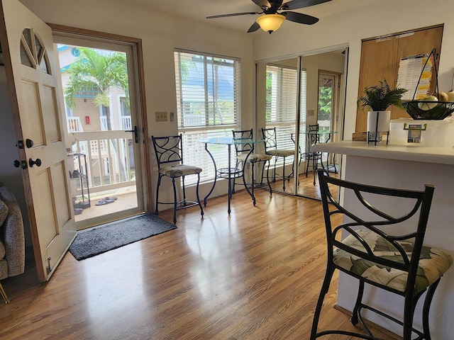 interior space with light wood-style flooring and ceiling fan