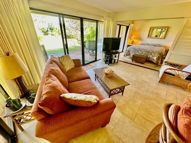 living room with light tile floors