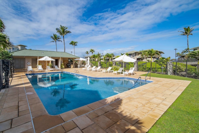 view of swimming pool with a patio