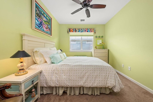 bedroom featuring ceiling fan and carpet flooring