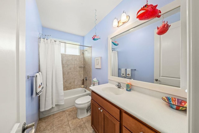 full bathroom featuring toilet, vanity, shower / bath combo, and tile patterned flooring