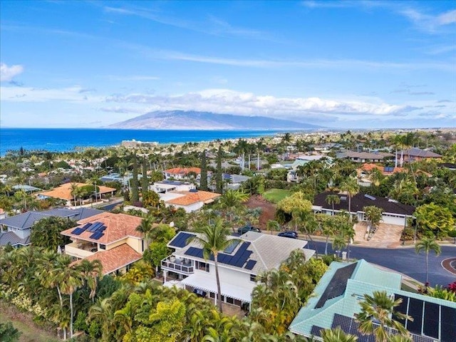 aerial view with a water view and a residential view