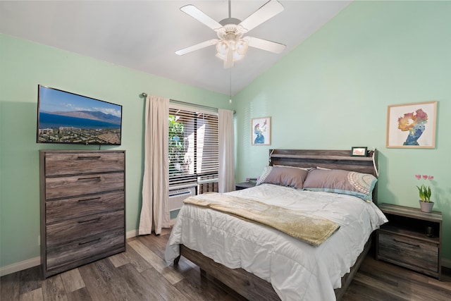 15 Kulanihakoi St Unit 9F, Kihei, HI 96753 - bedroom with vaulted ceiling, wood finished floors, baseboards, and ceiling fan
