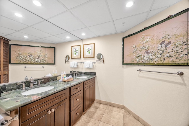 3445 Lower Honoapiilani Rd Unit 311, Lahaina, HI 96761 - full bath with a paneled ceiling, tile patterned flooring, double vanity, baseboards, and recessed lighting