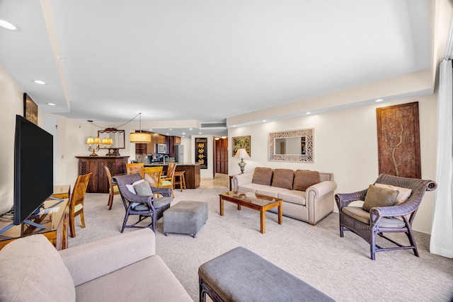 3445 Lower Honoapiilani Rd Unit 311, Lahaina, HI 96761 - living area with light carpet, recessed lighting, and bar