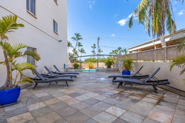 view of patio featuring a fenced in pool and a fenced backyard