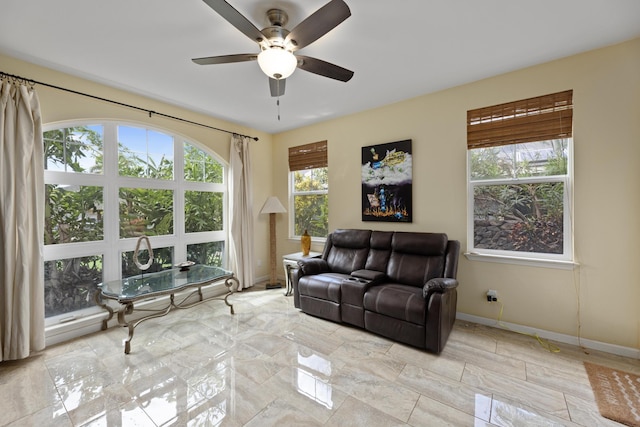 living room with ceiling fan