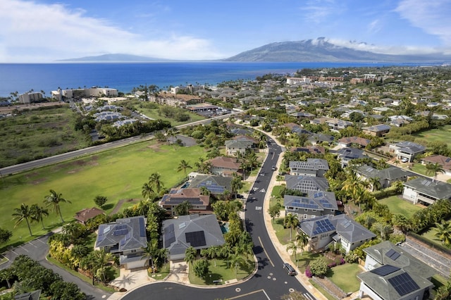 aerial view with a water and mountain view