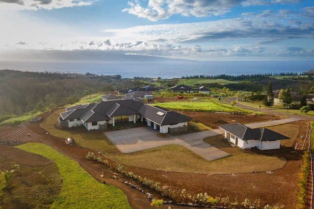 aerial view featuring a water view