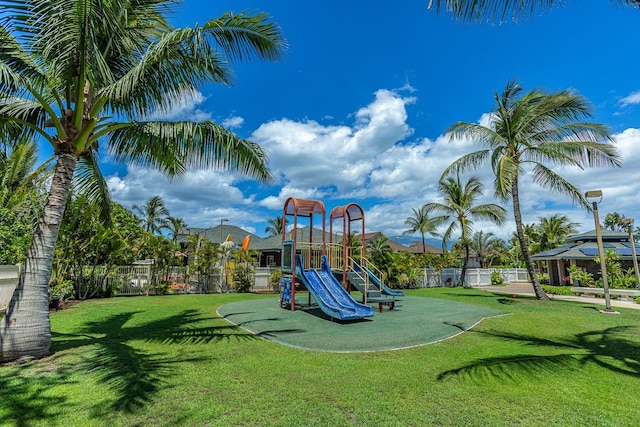 view of play area featuring a yard