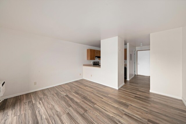 unfurnished living room featuring dark hardwood / wood-style flooring