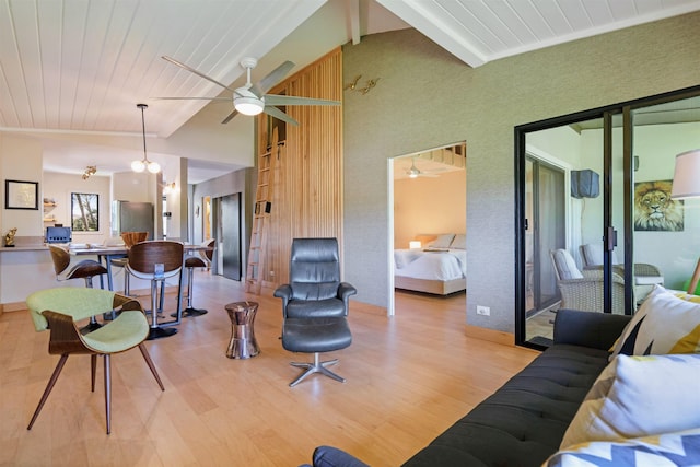 3788 Lower Honoapiilani Rd Unit E212, Lahaina, HI 96761 - living area with a ceiling fan, light wood-type flooring, vaulted ceiling, and wooden ceiling