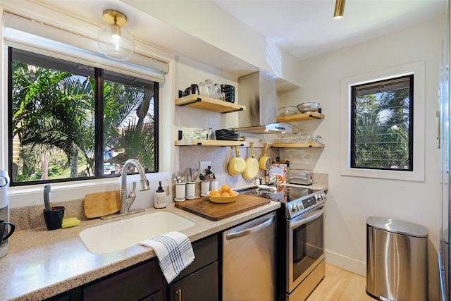 3788 Lower Honoapiilani Rd Unit E212, Lahaina, HI 96761 - kitchen featuring stainless steel appliances, a sink, open shelves, and plenty of natural light