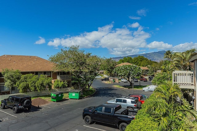 exterior space featuring a mountain view