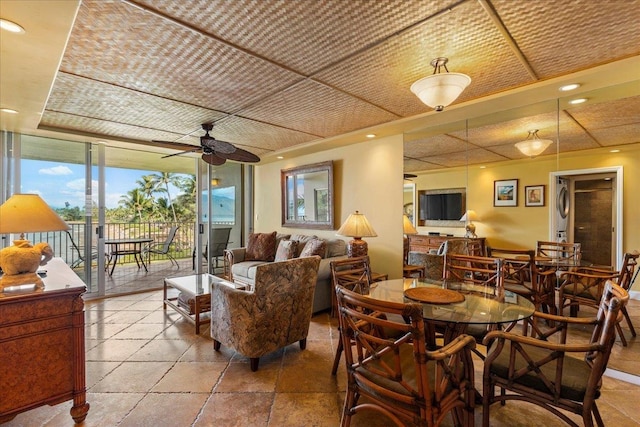 interior space featuring ceiling fan