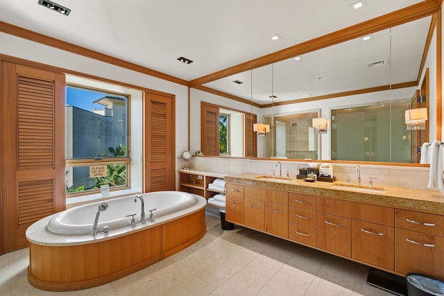 full bathroom featuring double vanity, a closet, a sink, and visible vents