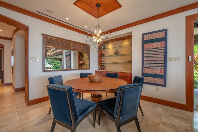 3800 Wailea Alanui Dr Unit B-102, Kihei, HI 96753 - dining room featuring a chandelier, baseboards, healthy amount of natural light, crown molding, and recessed lighting